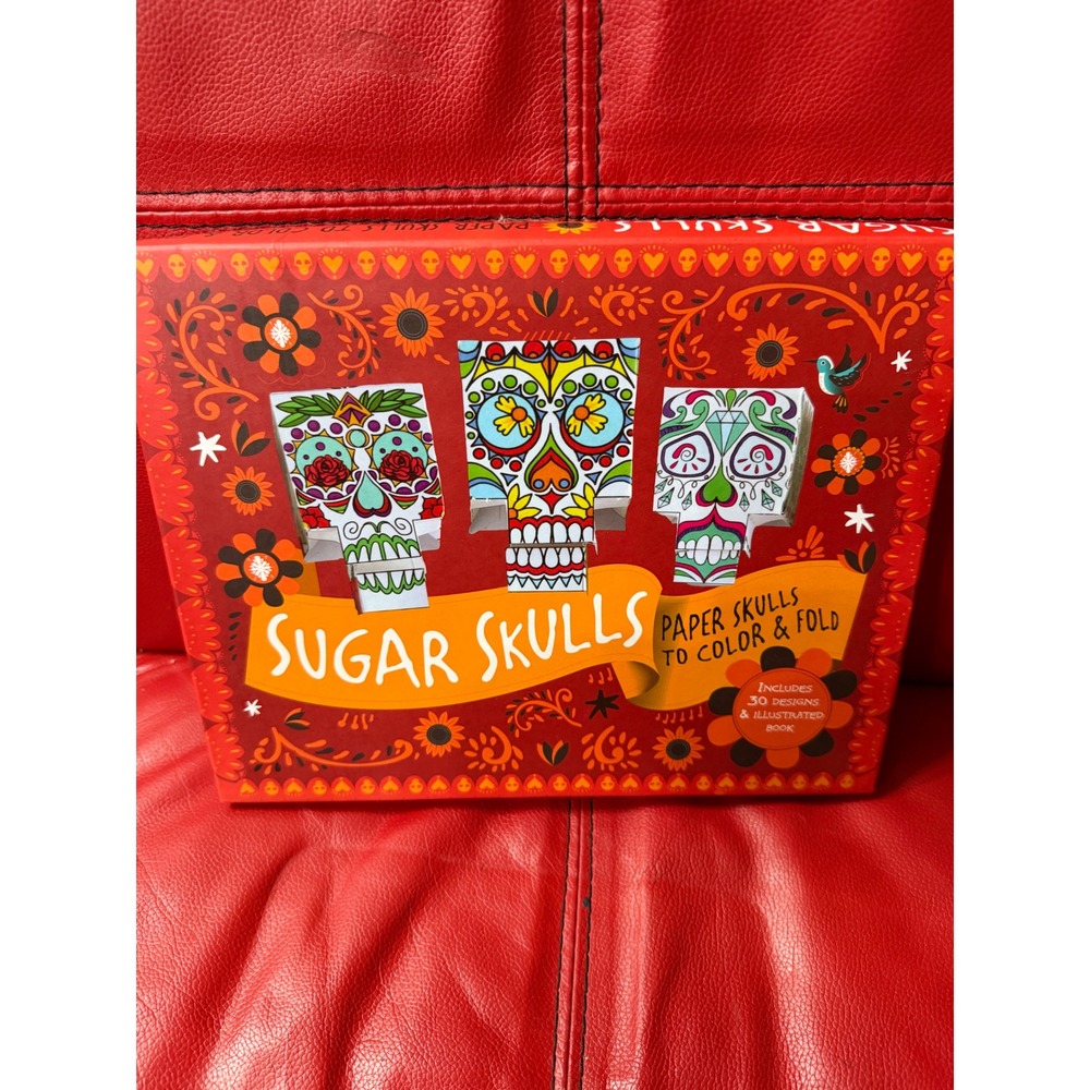 Sugar Skulls Paper Skulls to Color & Fold Kit 30 Designs & History Book NEW